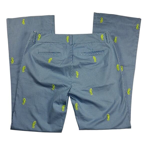 J. Crew Stretch Gingham Trouser Pants Seahorses Blue White Lime Green Size 10 - Picture 2 of 9